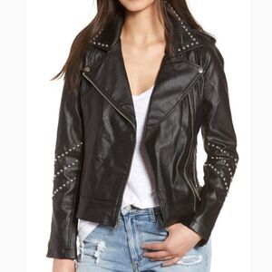 BB Dakota Jerilyn Studded Faux Leather Moto Jacket